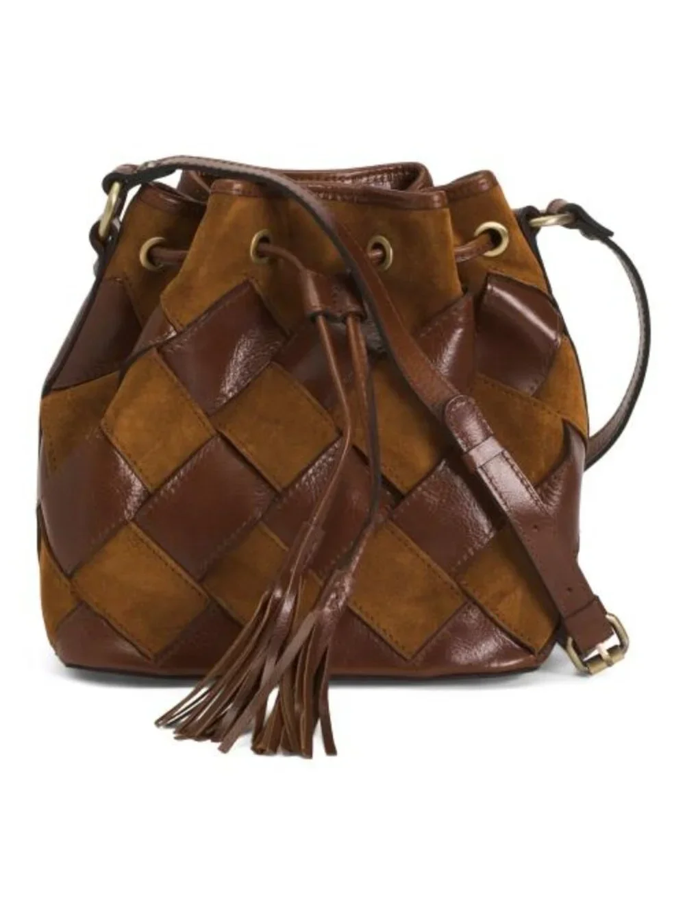 PATRICIA NASH Leather And Suede Bellona Woven Drawstring Hobo